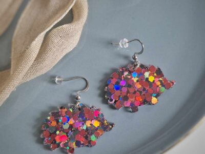 Grau-rosa Glitzer-Ohrringe - Tierschutz - Igel