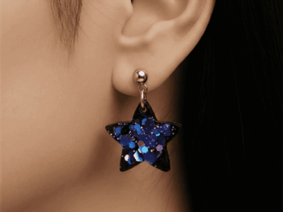 Handmade Sternenohrringe mit lila Glitzer