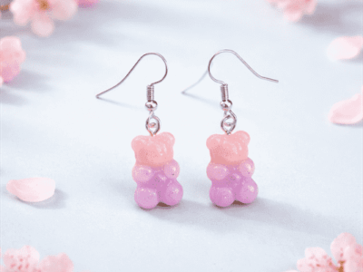 Violett-rosa Gummib&auml;rchen Ohrh&auml;nger
