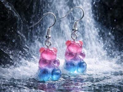 Pink-blaue Gummibären-Ohrhänger