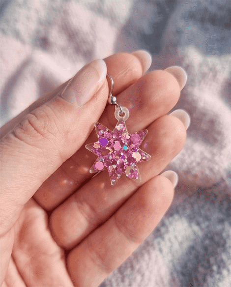 Glitzerohrringe "Pinke Sterne" – Bild 3