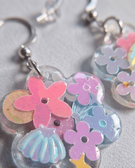 Ohrringe "Pastell-Blumen-Glitzer" – Bild 2