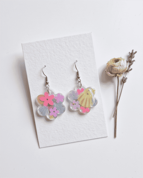 Ohrringe "Pastell-Blumen-Glitzer" – Bild 4