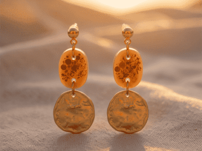 Statement-Ohrringe „Golden Hour“ mit organischen Münzen & Glitzer-DetailsLass dich vom mediterranen Flair verzaubern. Diese luxuriösen Hängeohrringe fangen die magische Stimmung eines Sonnenuntergangs am Strand ein. Das unregelmäßig gehämmerte, goldene Metallelement im Vintage-Stil bildet die perfekte Symbiose mit dem darüberliegenden Glied in warmem Beige-Nude. Der feine, goldene Sternen- und Feinglitzer im Inneren des transparenten Elements reflektiert das Sonnenlicht bei jeder Bewegung. Ein stilvolles Must-Have für edle Sommerkleider, Strohhüte und unvergessliche Sommerabende.
